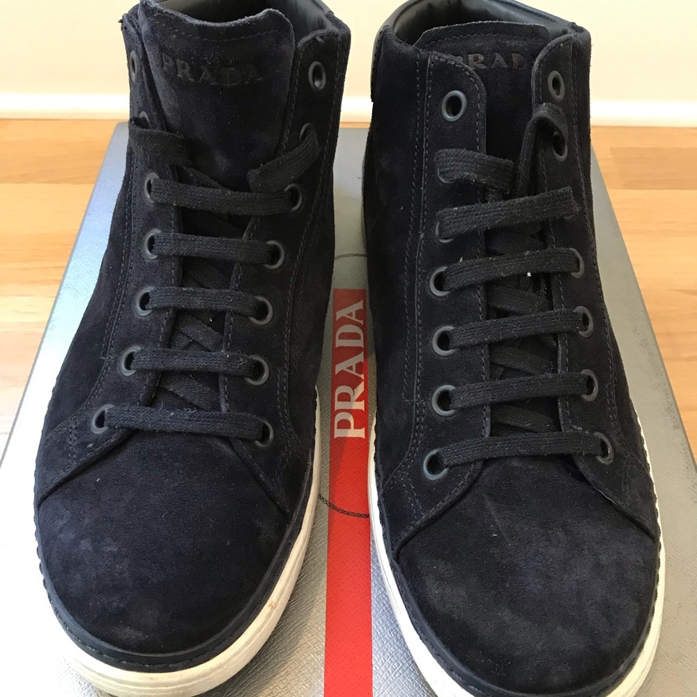 Prada navy blue hightop sneakers